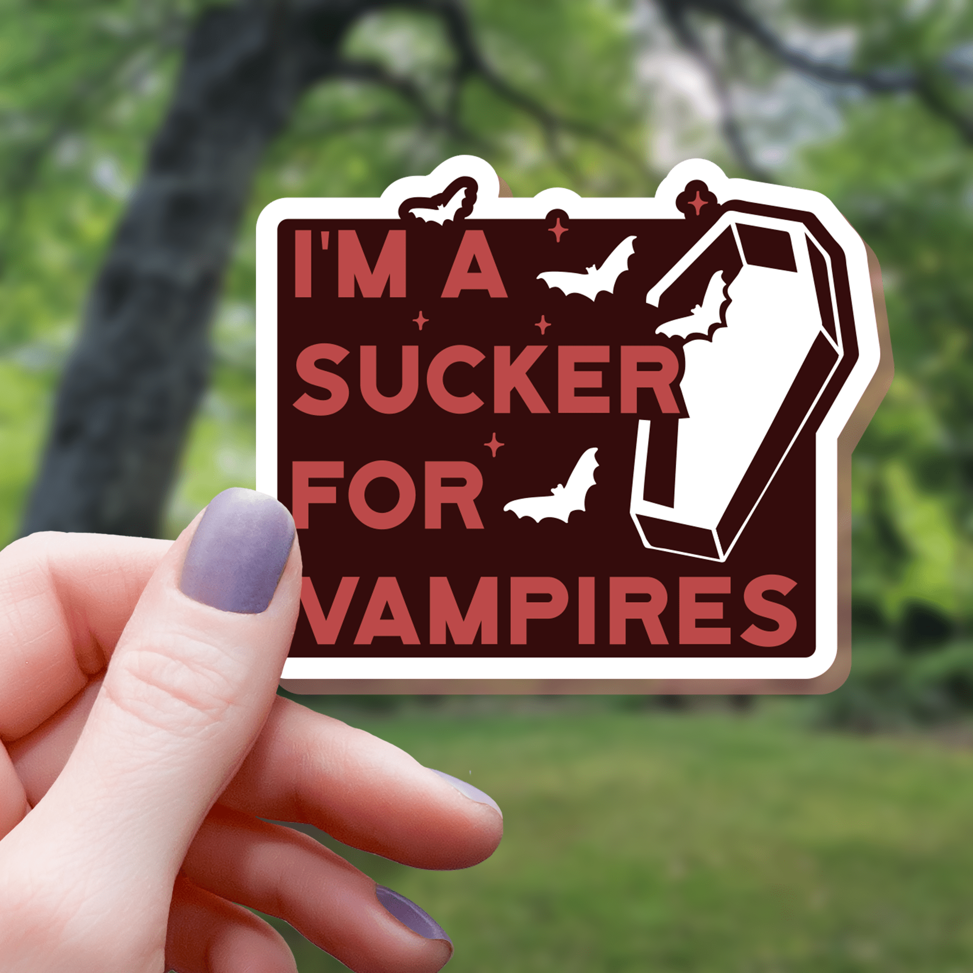 A Sucker For Vampires Pun Sticker - 3" - Monster Stuff Store