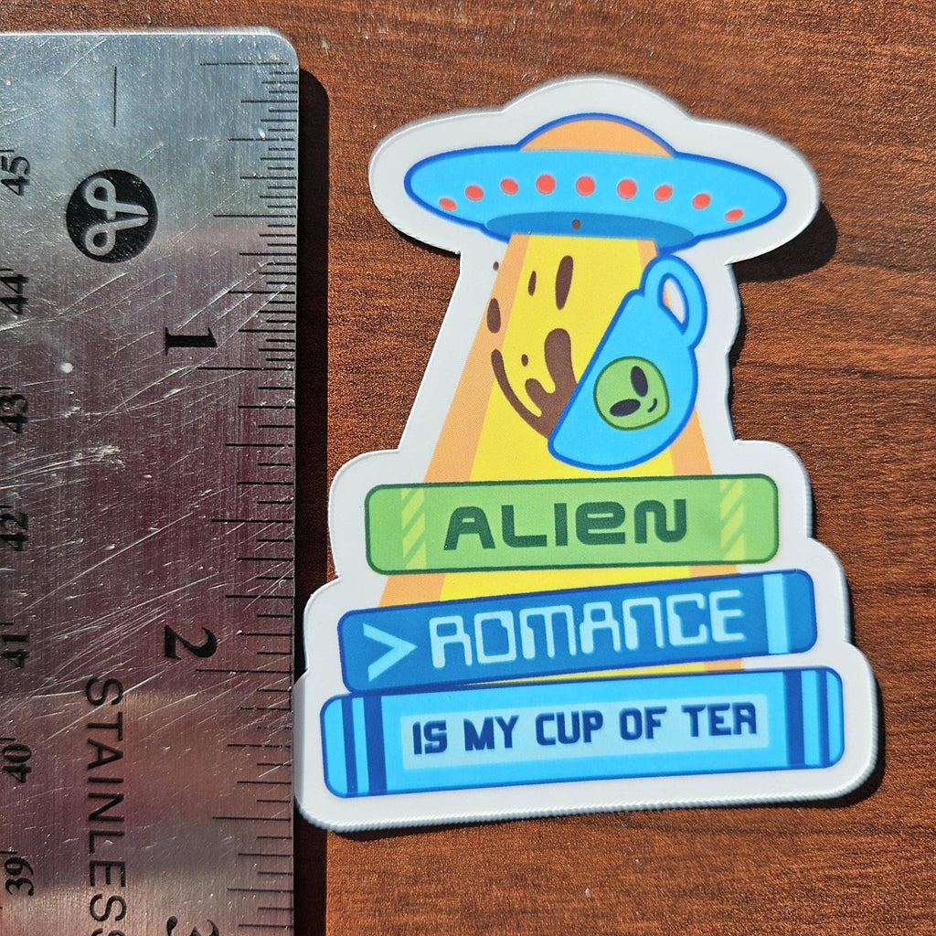Alien Romance is my Cup of Tea, Bookish Sticker, 2" - Monster Stuff Store