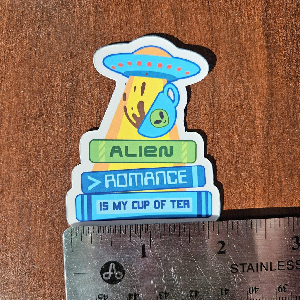 Alien Romance is my Cup of Tea, Bookish Sticker, 2" - Monster Stuff Store