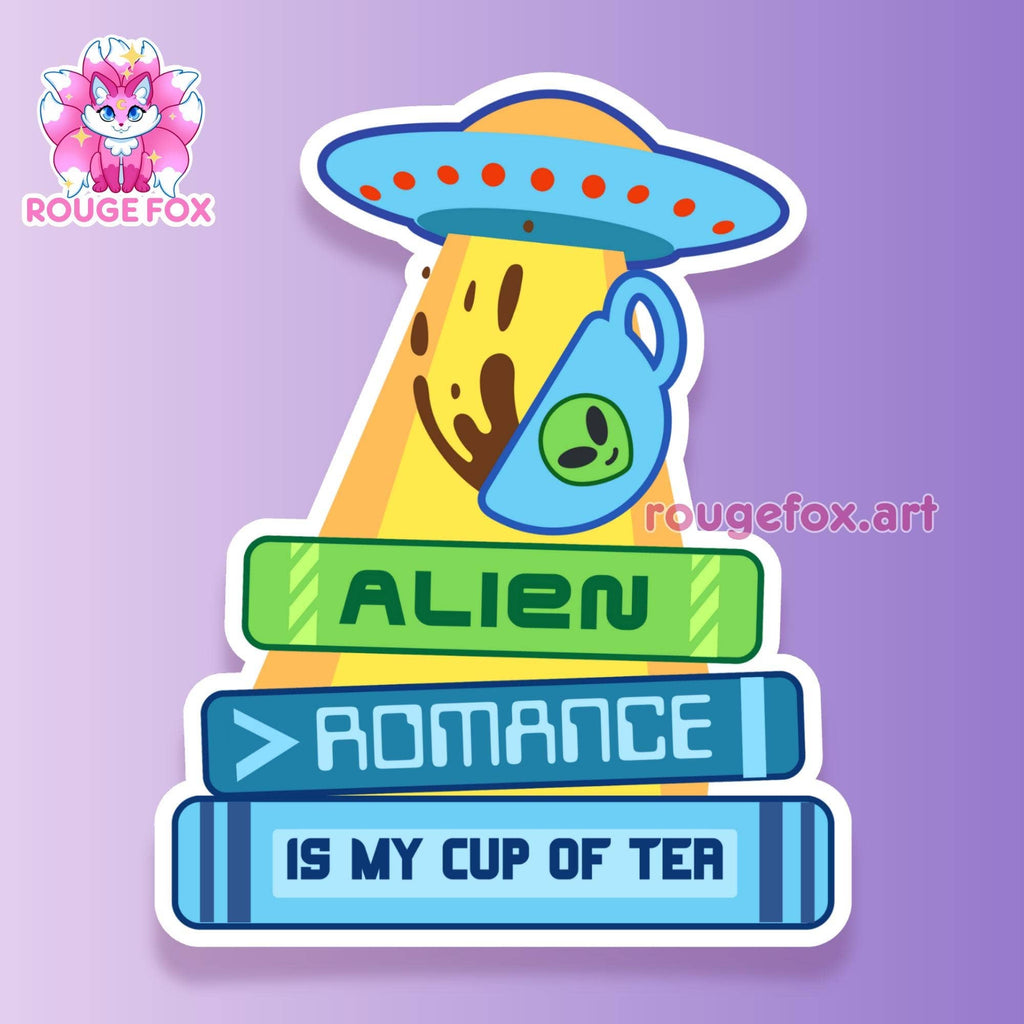 Alien Romance is my Cup of Tea, Bookish Sticker, 2" - Monster Stuff Store