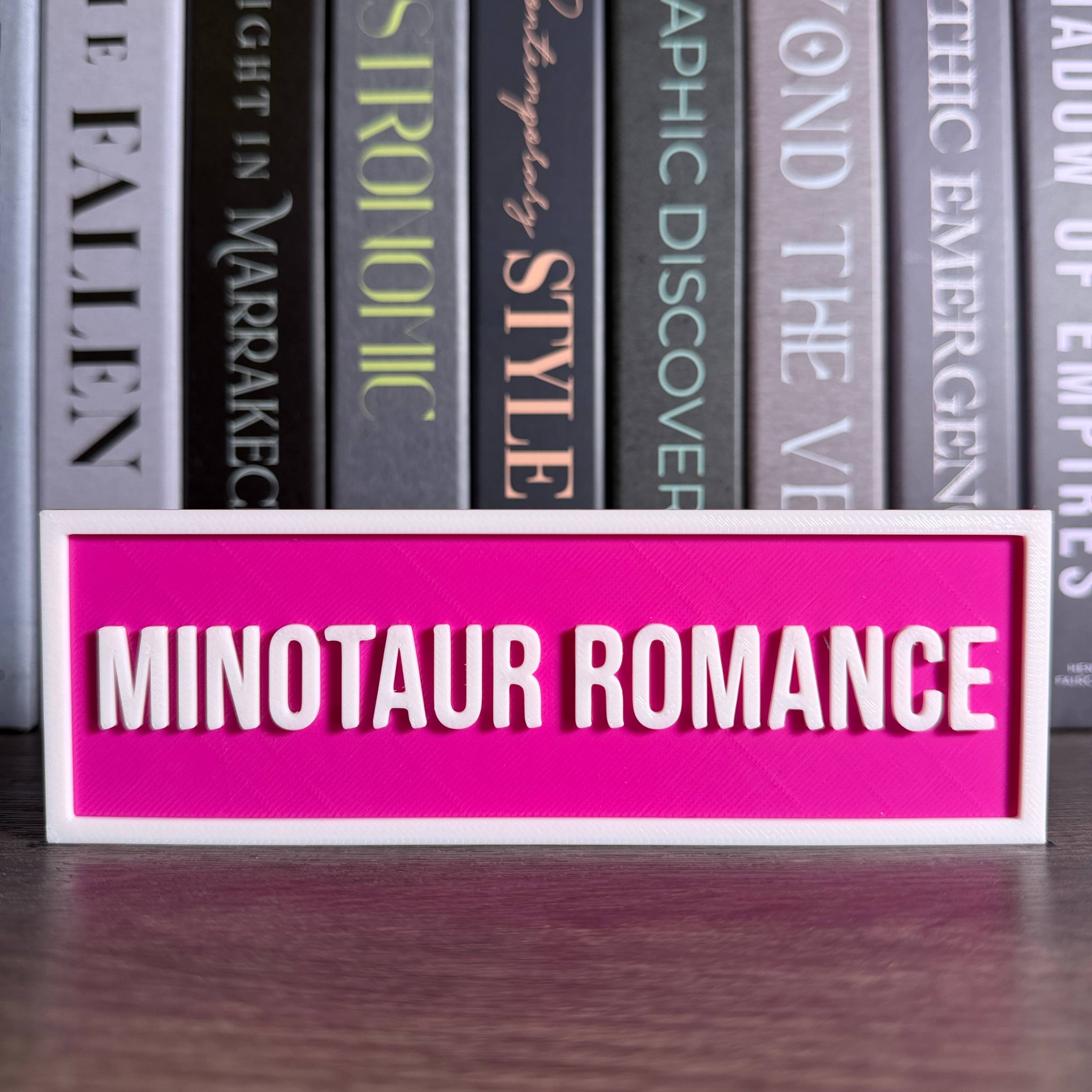 Minotaur Romance Sign • MAGENTA PINK • Bookshelf Sign