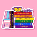 Diverse Books Open Minds, Bookish Sticker, 2" - Monster Stuff Store