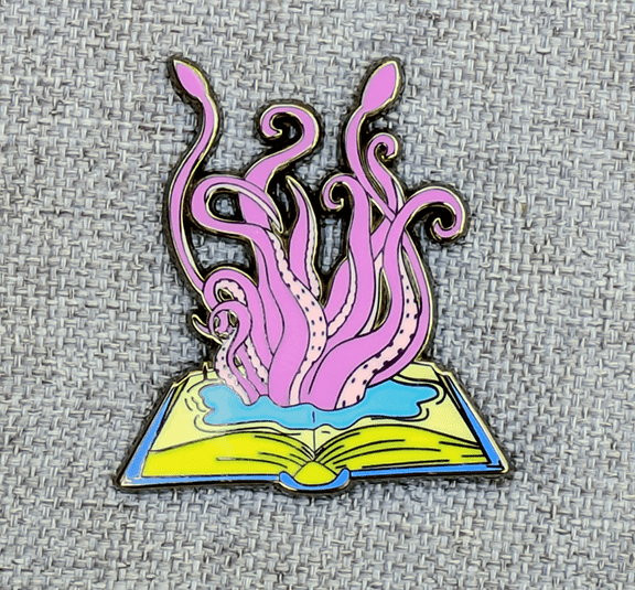 Kraken Escaping From Book Hard Enamel Pin -1.5" - Monster Stuff Store