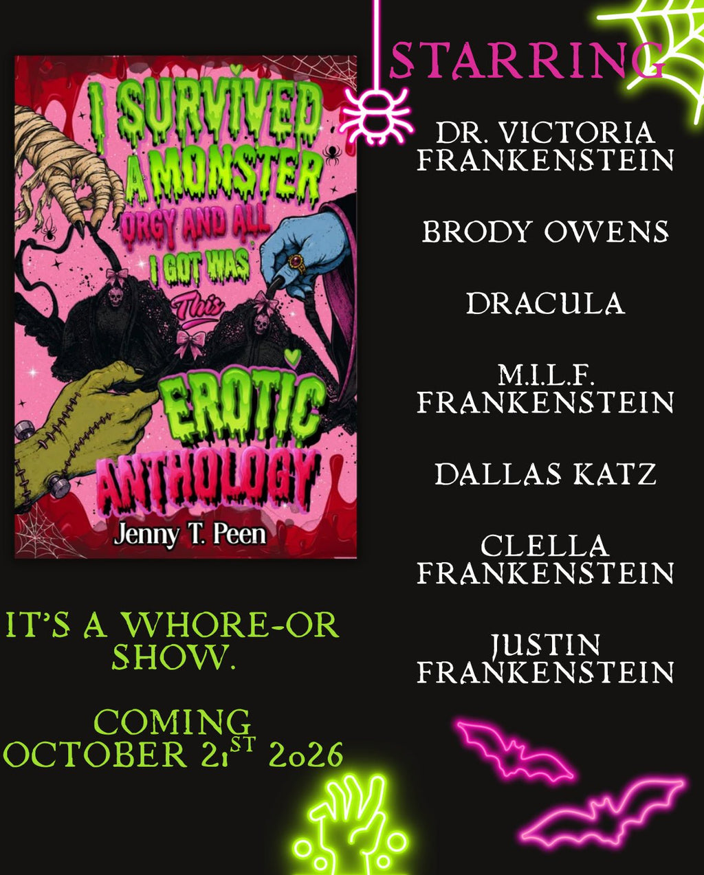 MSS EXCLUSIVE Preoder: I Survived a Monster Orgy and All I Got Was This Erotic Anthology • by Jenny T Peen • Signed Paperbacks - Monster Stuff Store