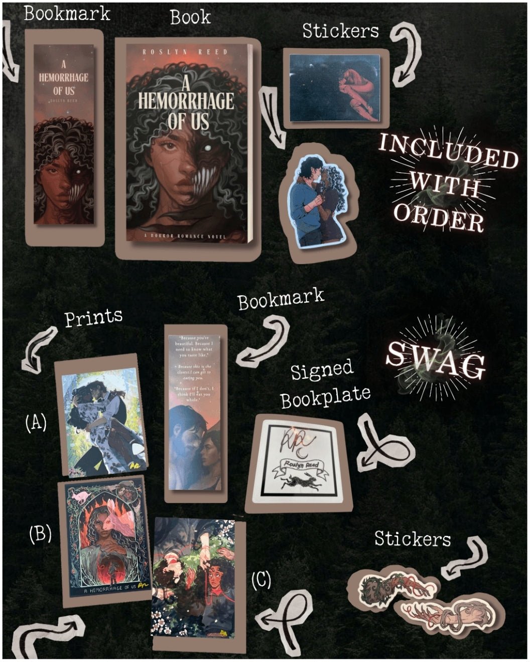 PREORDER • A Hemorrhage of Us • Roslyn Reed • Paperback + Signed Bookplate + SWAG - Monster Stuff Store