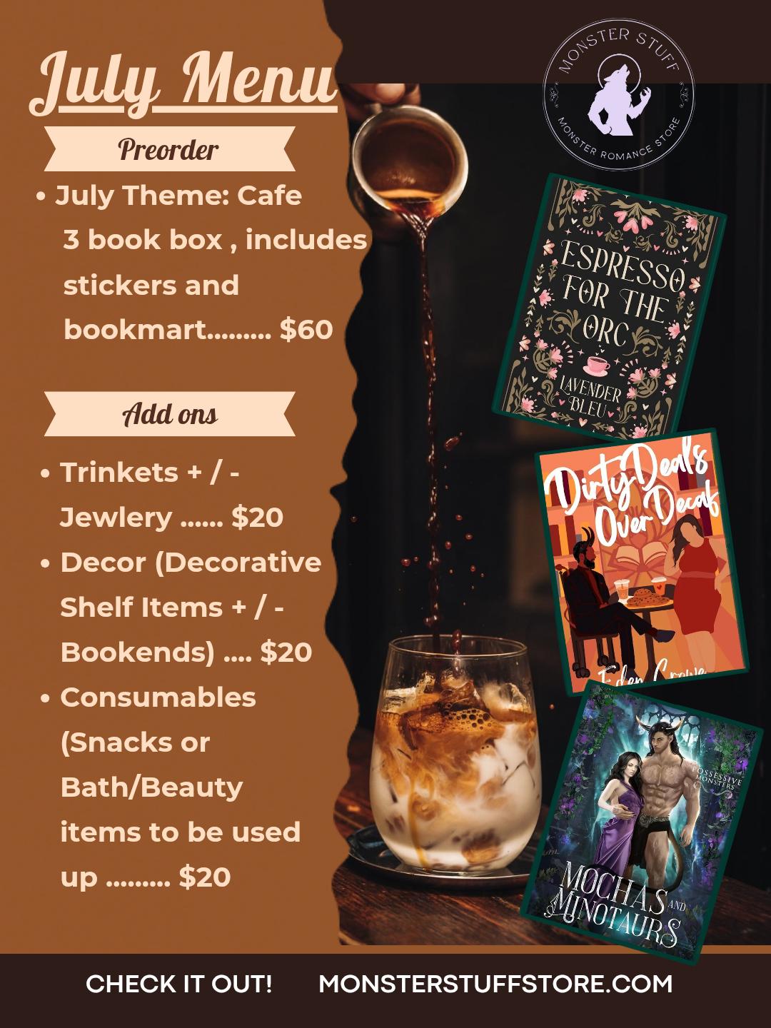 PREORDER • Monthly Subscription Box: July • Theme: Cafè • 3 Book Box + Bundle Options - Monster Stuff Store