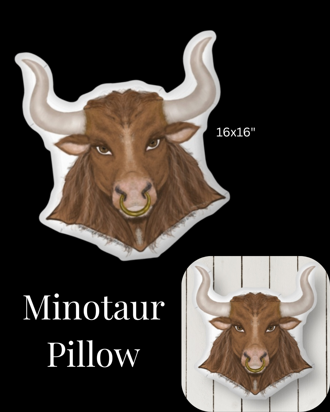 PREORDER Minotaur Pillow • 16x16" Minotaur Shaped Pillow • MAYNOTAUR Collection