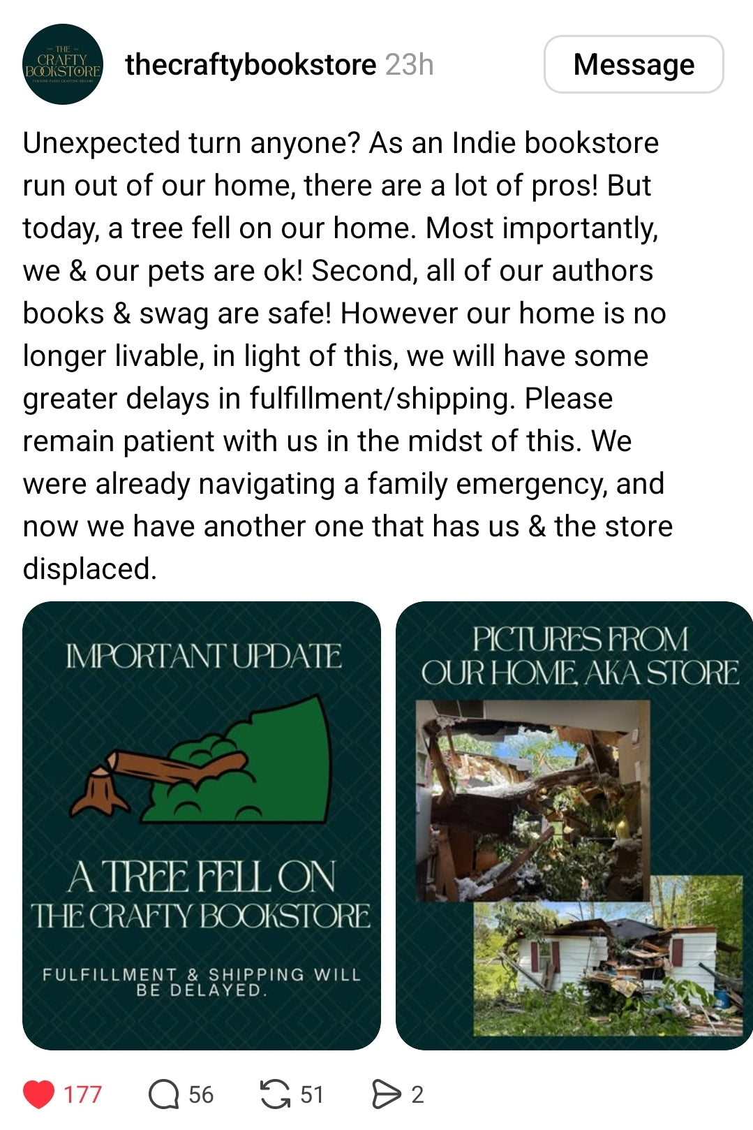 Raffle for Tragedy Recovery- to benefit The Crafty Bookstore
