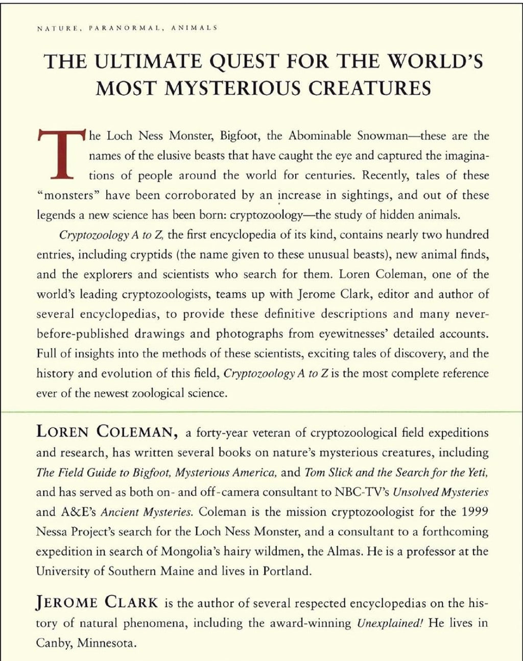 Cryptozoology A-Z • The Encyclopedia of Cryptids • Nonfiction