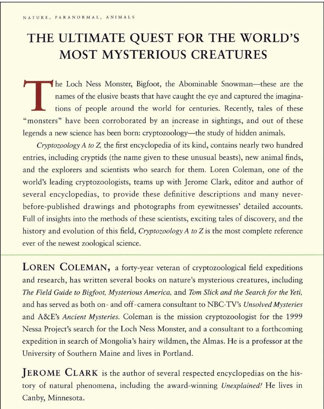 Cryptozoology A-Z • The Encyclopedia of Cryptids • Nonfiction