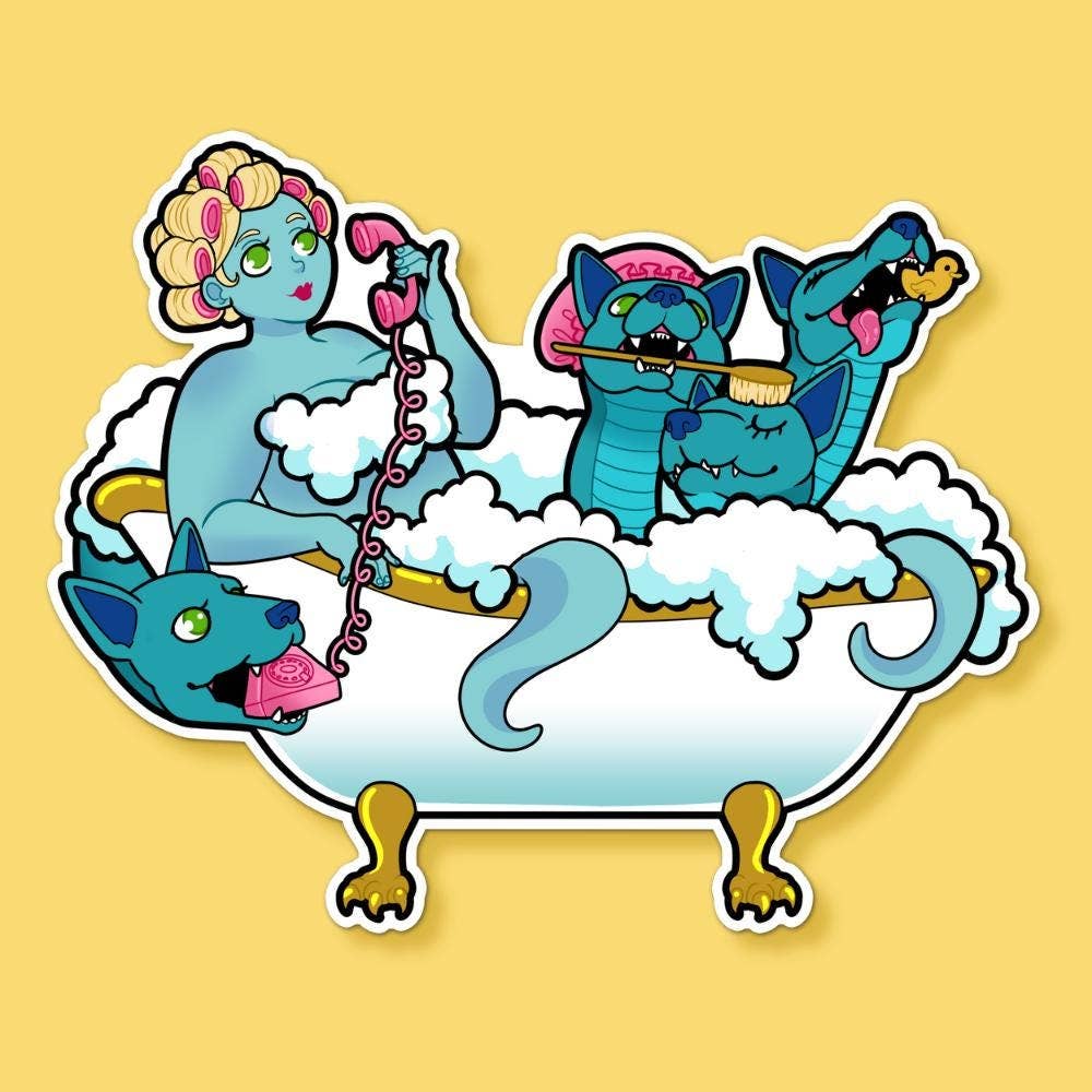 Scylla Sittin' in the Tub, 3" Waterproof Sticker - Monster Stuff Store