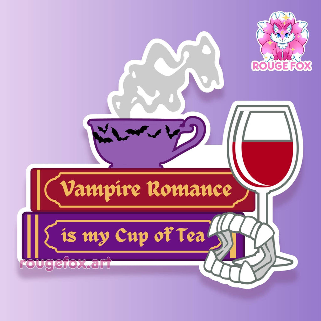 Vampire Romance is my Cup of Tea, Bookish Sticker, 2" - Monster Stuff Store