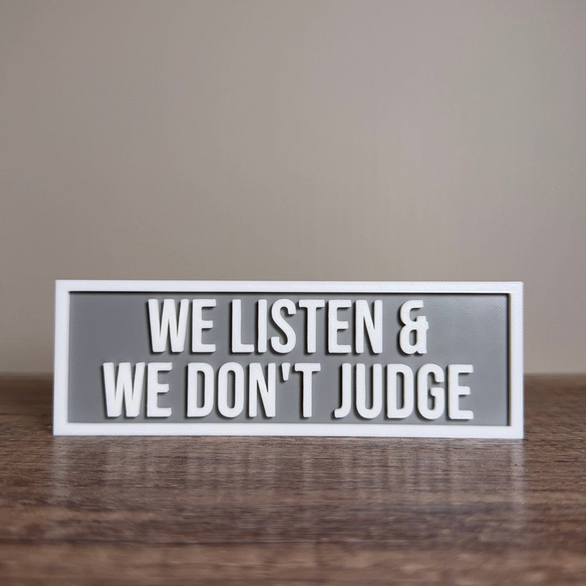 We Listen & We Don't Judge Sign in GREEN | Bookshelf Decor - Monster Stuff Store